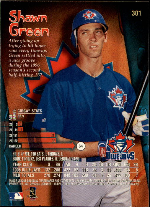 1997 Circa #301 Shawn Green back image