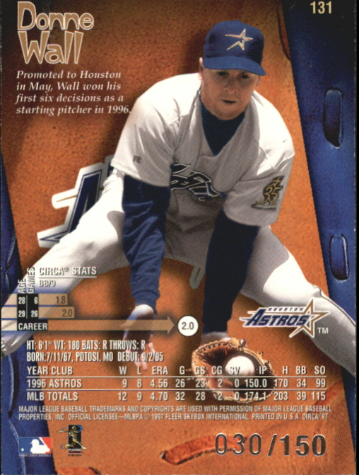 1997 Circa Rave #131 Donne Wall back image