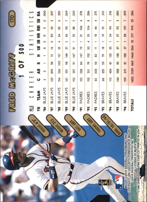1997 Donruss Gold Press Proofs #170 Fred McGriff back image