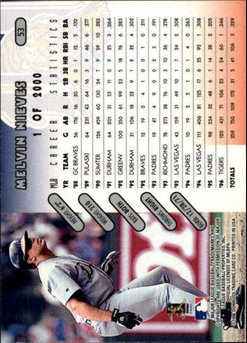 1997 Donruss Silver Press Proofs #53 Melvin Nieves back image