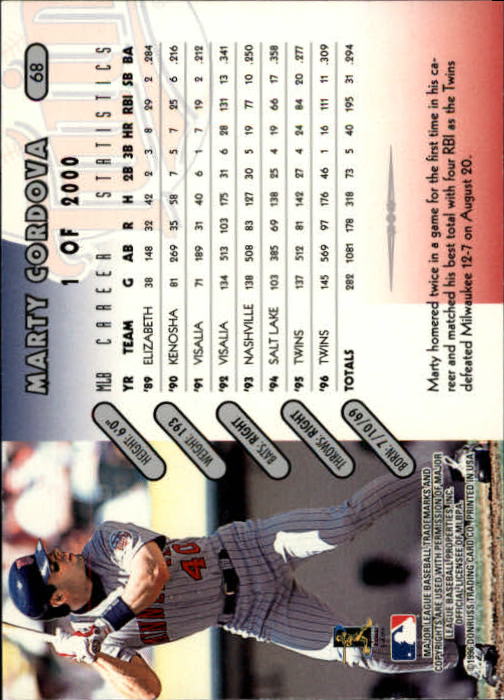 1997 Donruss Silver Press Proofs #68 Marty Cordova back image