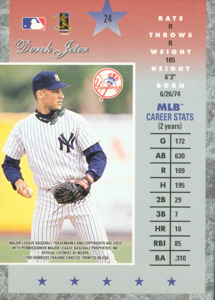1997 Donruss Elite #24 Derek Jeter back image
