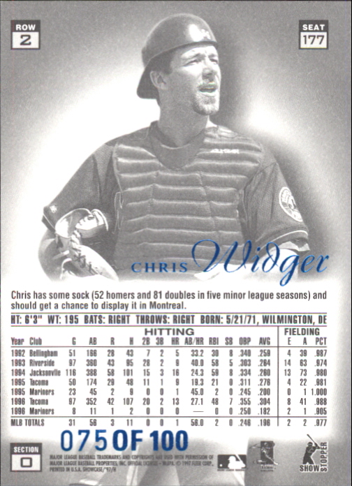 1997 Flair Showcase Legacy Collection Row 2 #177 Chris Widger back image