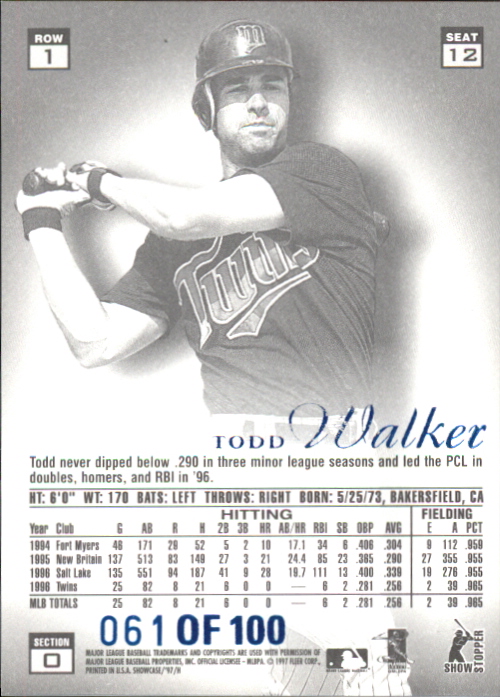 1997 Flair Showcase Legacy Collection Row 1 #12 Todd Walker back image