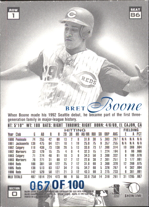 1997 Flair Showcase Legacy Collection Row 1 #86 Bret Boone back image