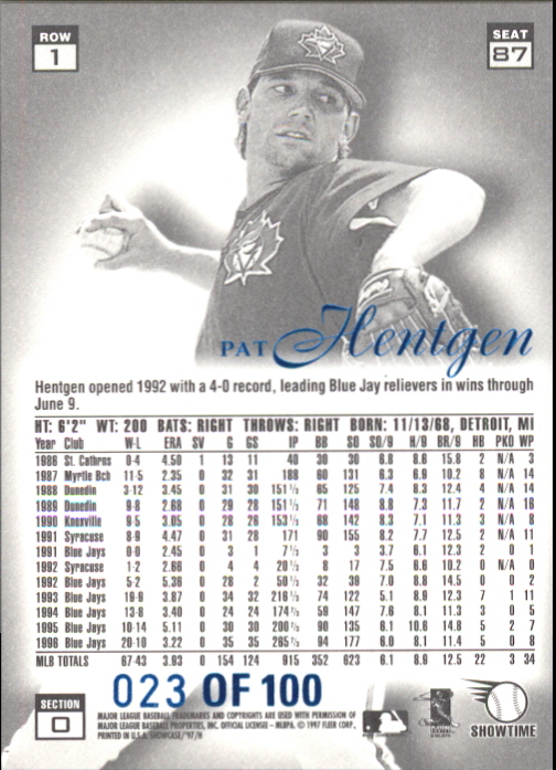 1997 Flair Showcase Legacy Collection Row 1 #87 Pat Hentgen back image
