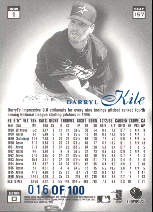1997 Flair Showcase Legacy Collection Row 1 #157 Darryl Kile back image