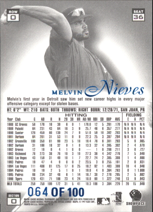 1997 Flair Showcase Legacy Collection Row 0 #36 Melvin Nieves /100