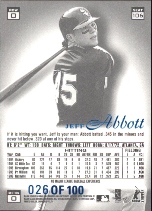 1997 Flair Showcase Legacy Collection Row 0 #106 Jeff Abbott back image