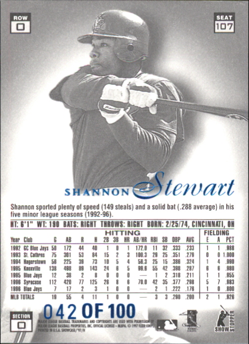 1997 Flair Showcase Legacy Collection Row 0 #107 Shannon Stewart back image