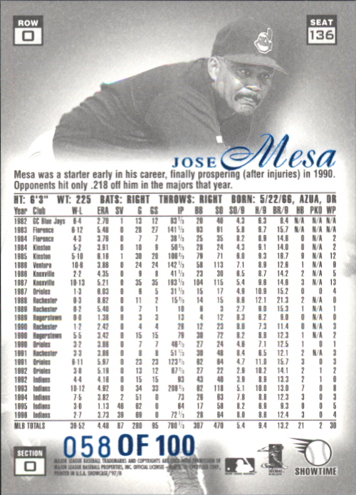 1997 Flair Showcase Legacy Collection Row 0 #136 Jose Mesa /100