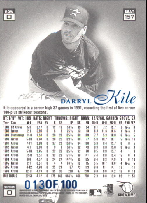 1997 Flair Showcase Legacy Collection Row 0 #157 Darryl Kile /100