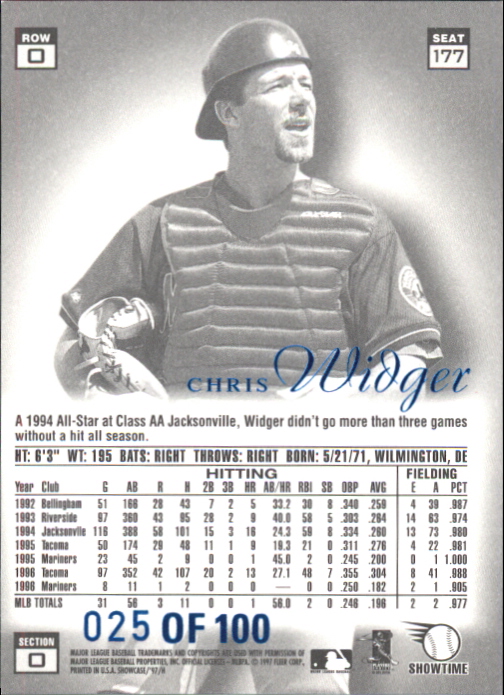 1997 Flair Showcase Legacy Collection Row 0 #177 Chris Widger /100