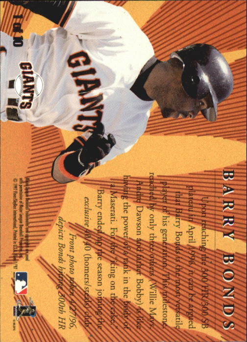 1997 Fleer Golden Memories #1 Barry Bonds back image