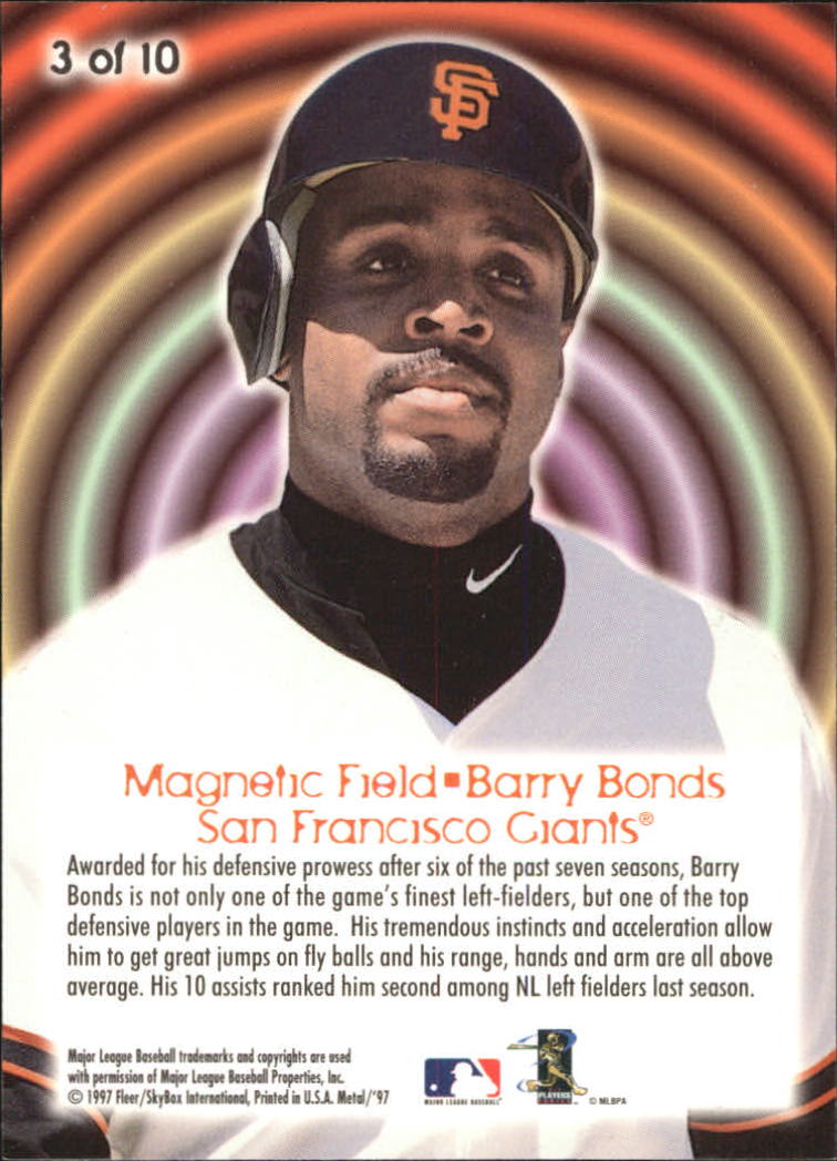 1997 Metal Universe Magnetic Field #3 Barry Bonds back image