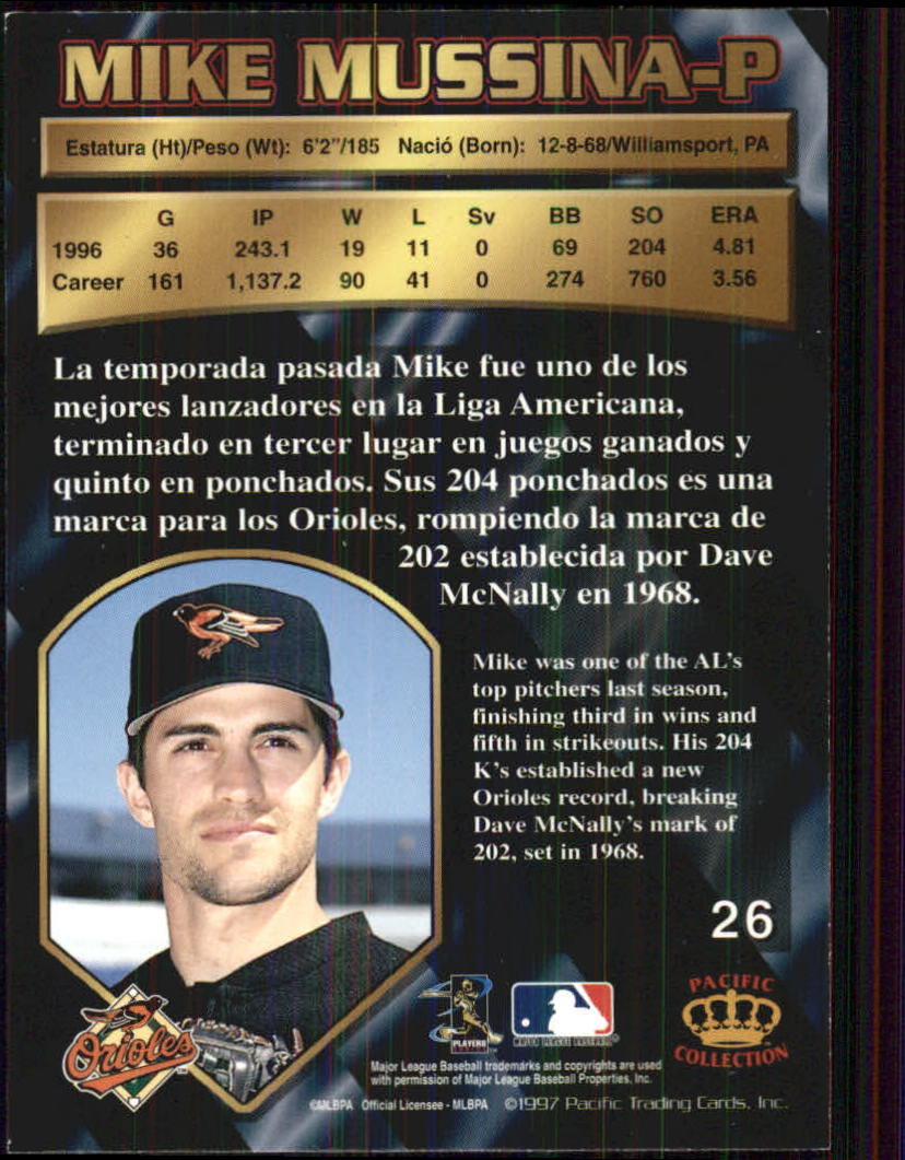 1997 Pacific #26 Mike Mussina back image