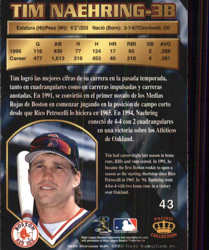 1997 Pacific #43 Tim Naehring back image