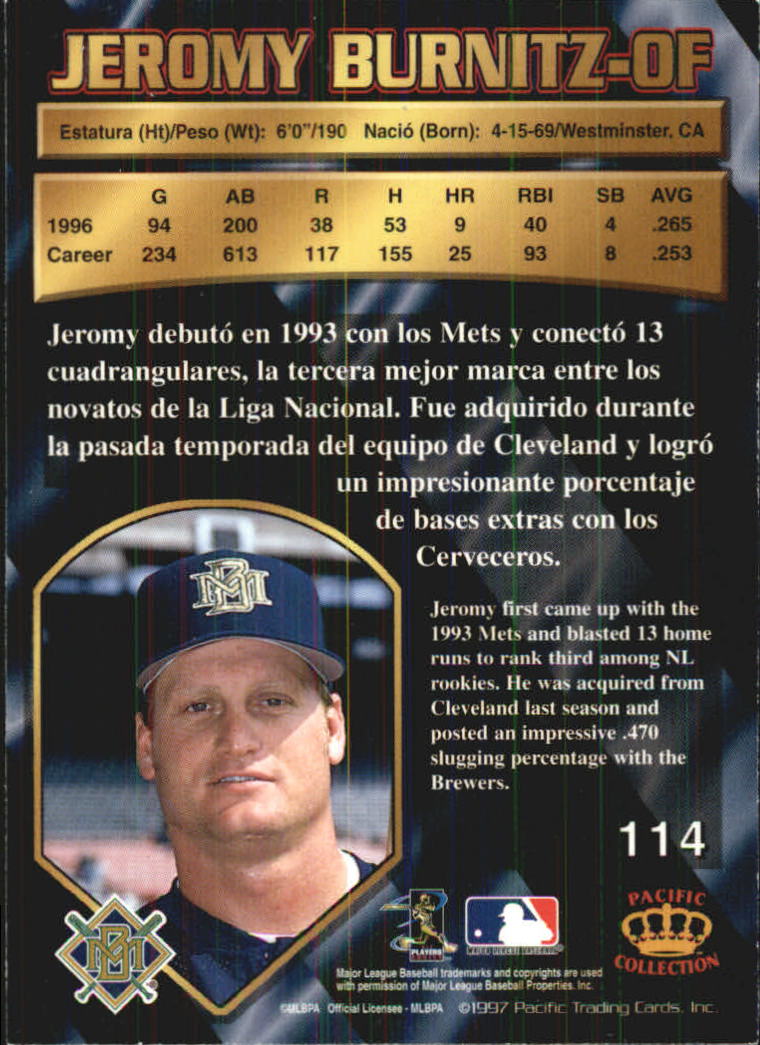 B1494- 1997 Pacific Baseball Cards 1-250 +Rookies -You Pick- 15+ FREE US SHIP - Picture 209 of 425