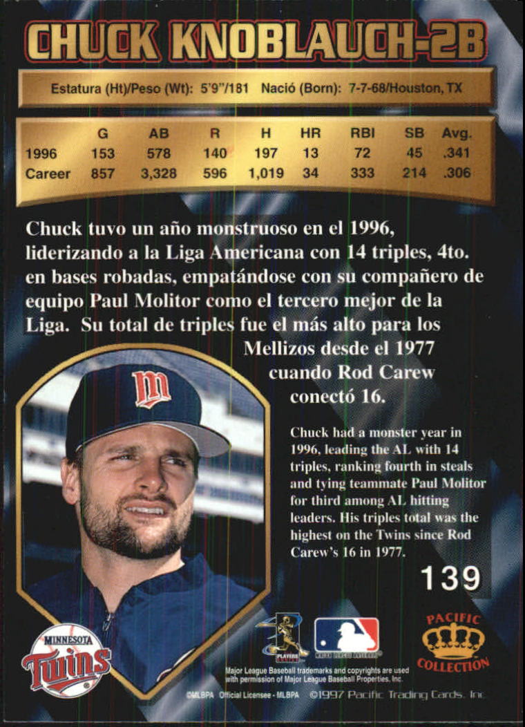1997 Pacific #139 Chuck Knoblauch back image