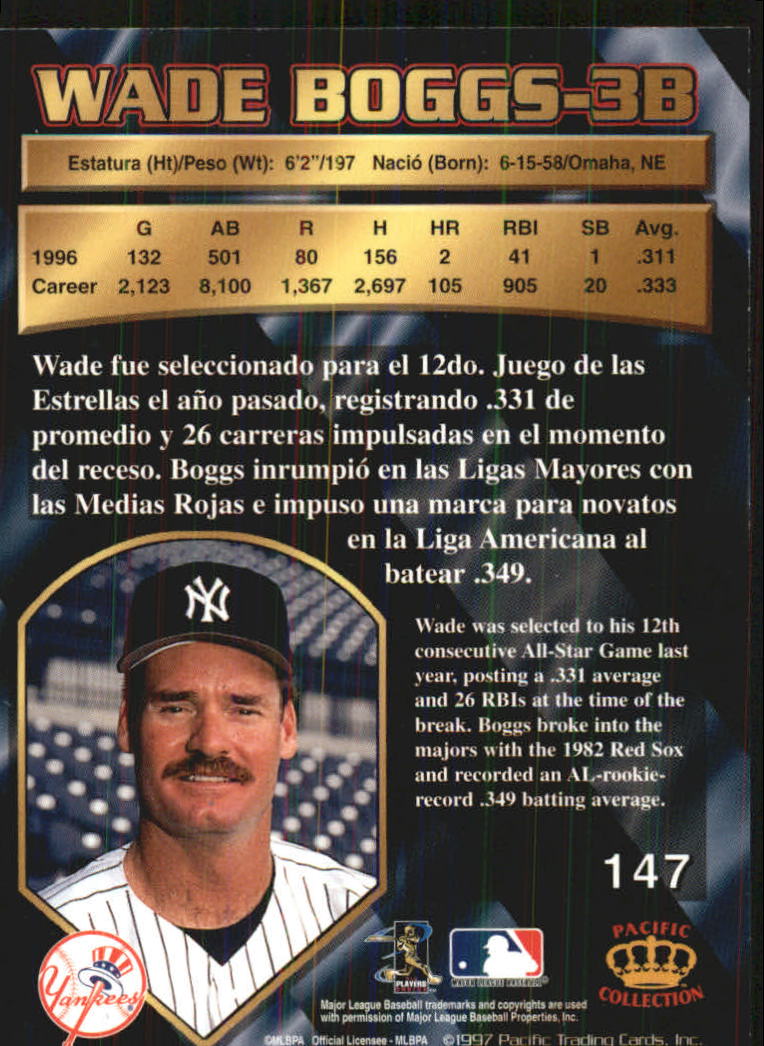 1997 Pacific #147 Wade Boggs back image