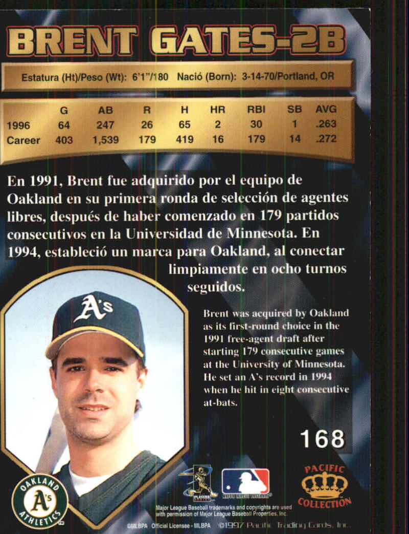 1997 Pacific #168 Brent Gates back image
