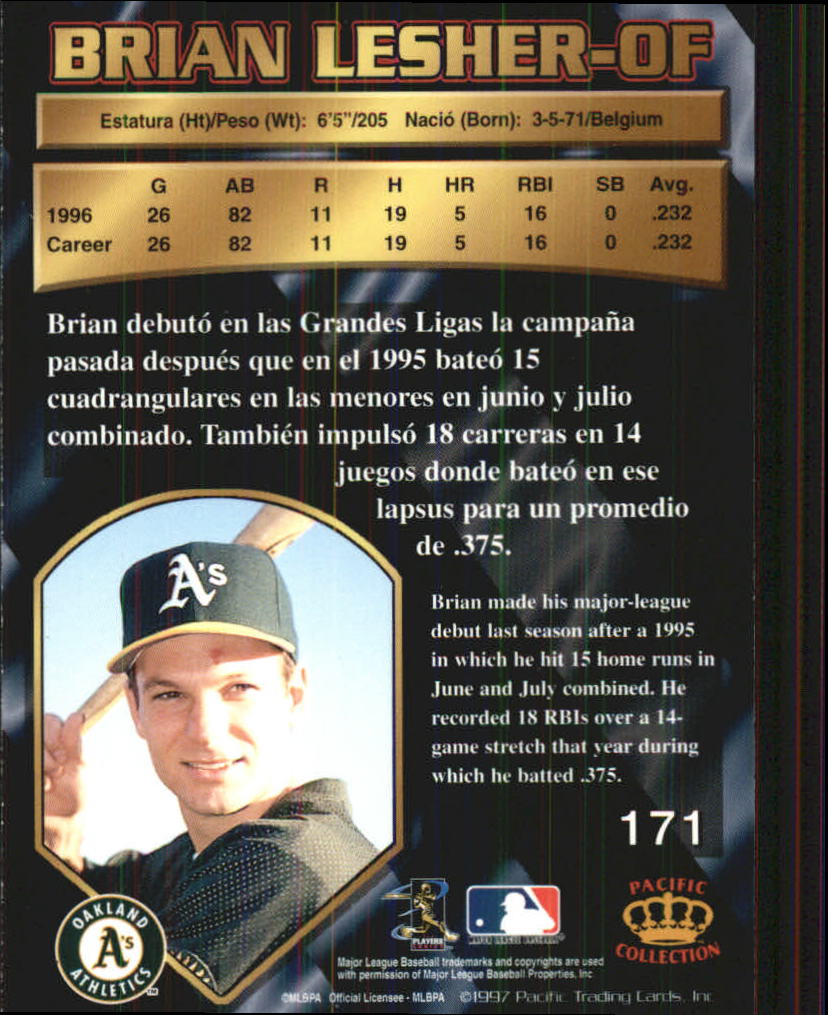 1997 Pacific #171 Brian Lesher RC back image