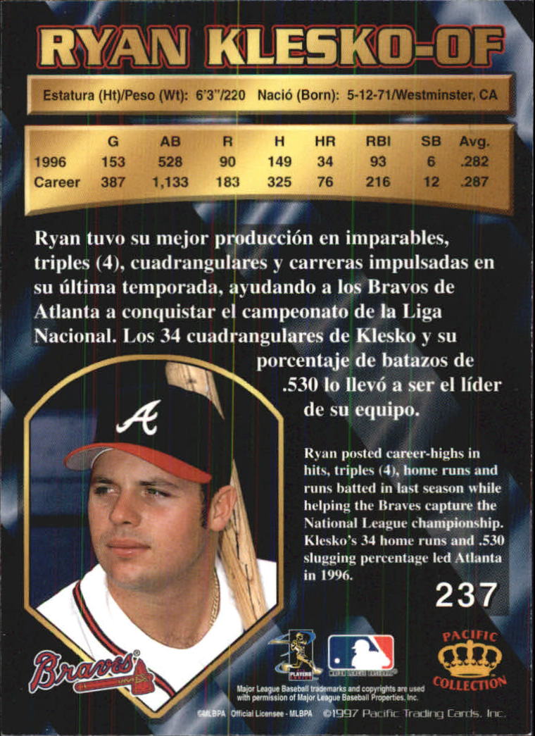 1997 Pacific #237 Ryan Klesko back image