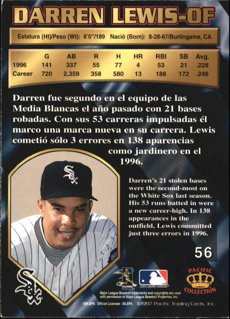 1997 Pacific Silver #56 Darren Lewis back image