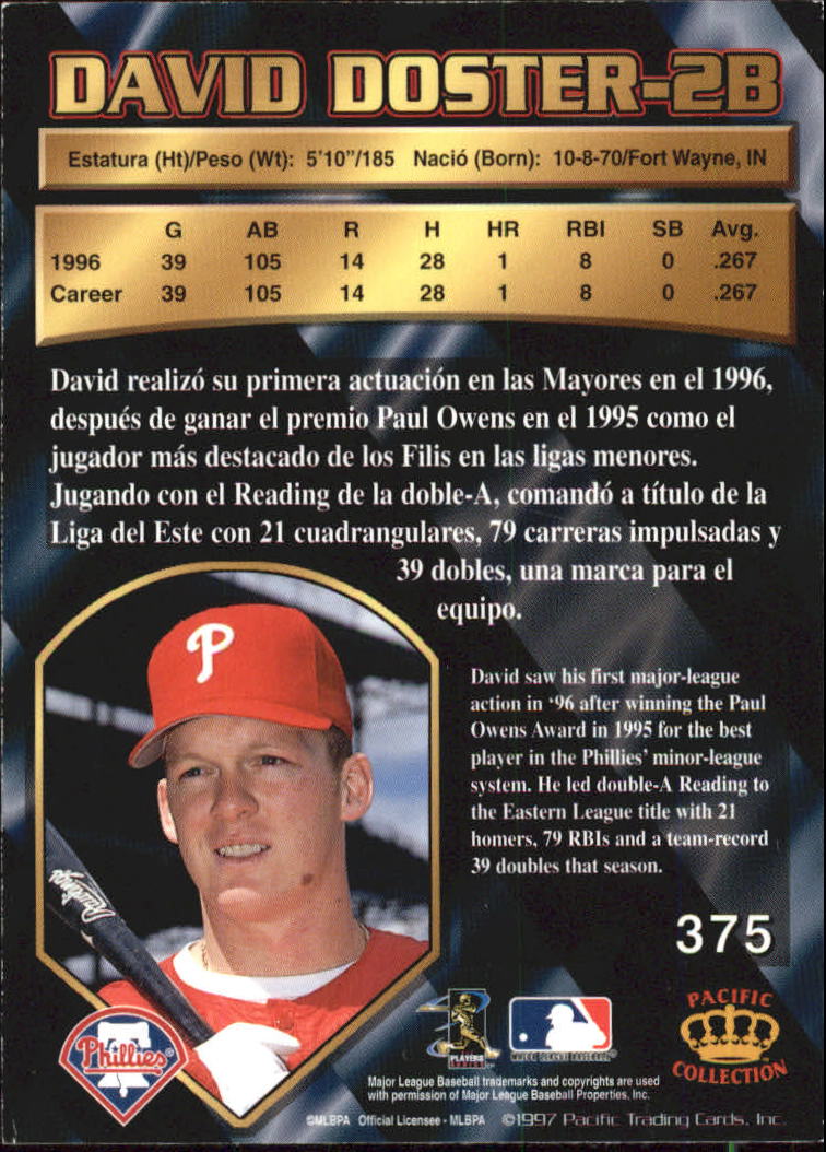 1997 Pacific Silver #375 David Doster back image