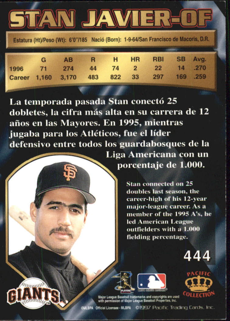 1997 Pacific Silver #444 Stan Javier back image