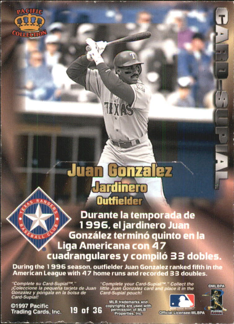 1997 Pacific Card-Supials #19 Juan Gonzalez back image