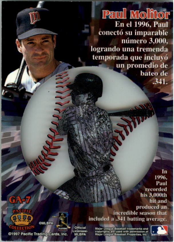 1997 Pacific Prisms Gate Attractions #GA7 Paul Molitor back image