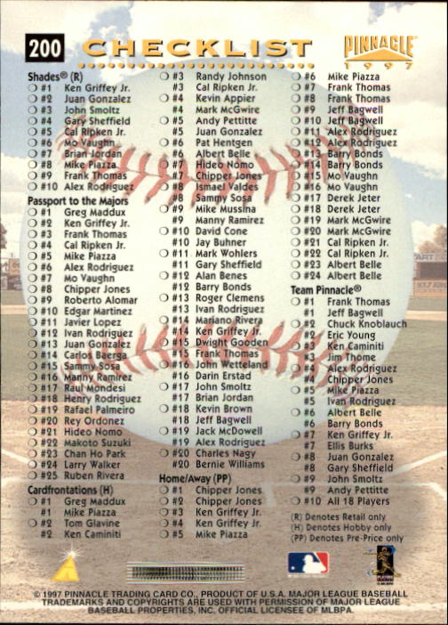 B1775- 1997 Pinnacle Baseball Cards 1-200 +Inserts -You Pick- 15+ FREE US SHIP - Picture 399 of 418