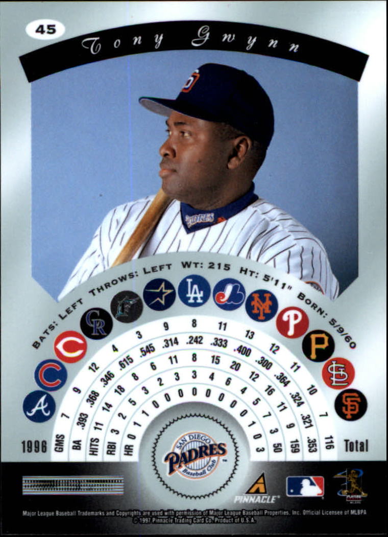 1997 Pinnacle Certified #45 Tony Gwynn back image