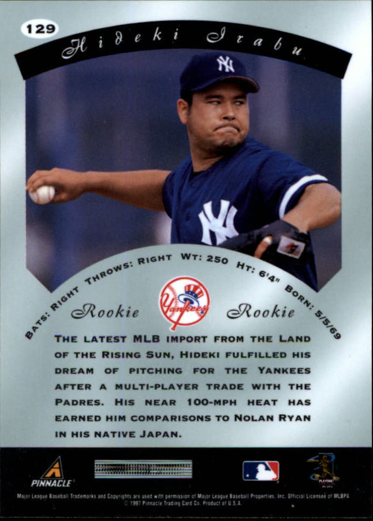1997 Pinnacle Certified #129 Hideki Irabu RC back image