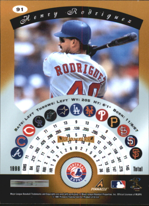 1997 Pinnacle Certified Mirror Gold #91 Henry Rodriguez back image