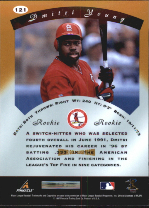 1997 Pinnacle Certified Mirror Gold #121 Dmitri Young back image