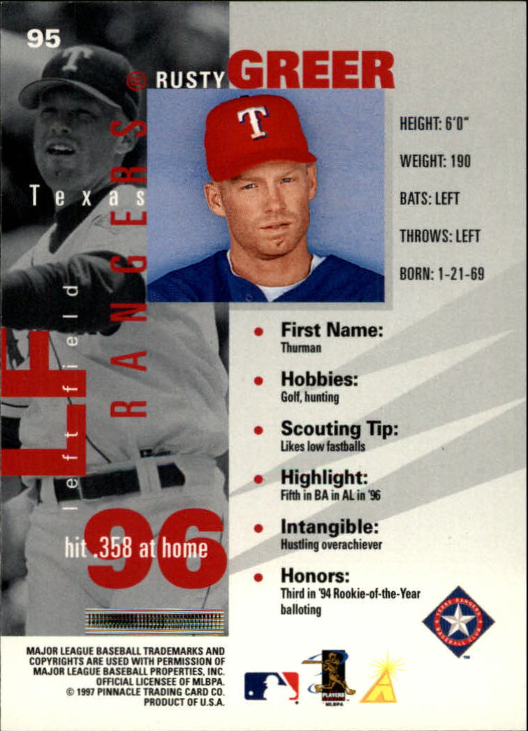 1997 Pinnacle Inside #95 Rusty Greer back image