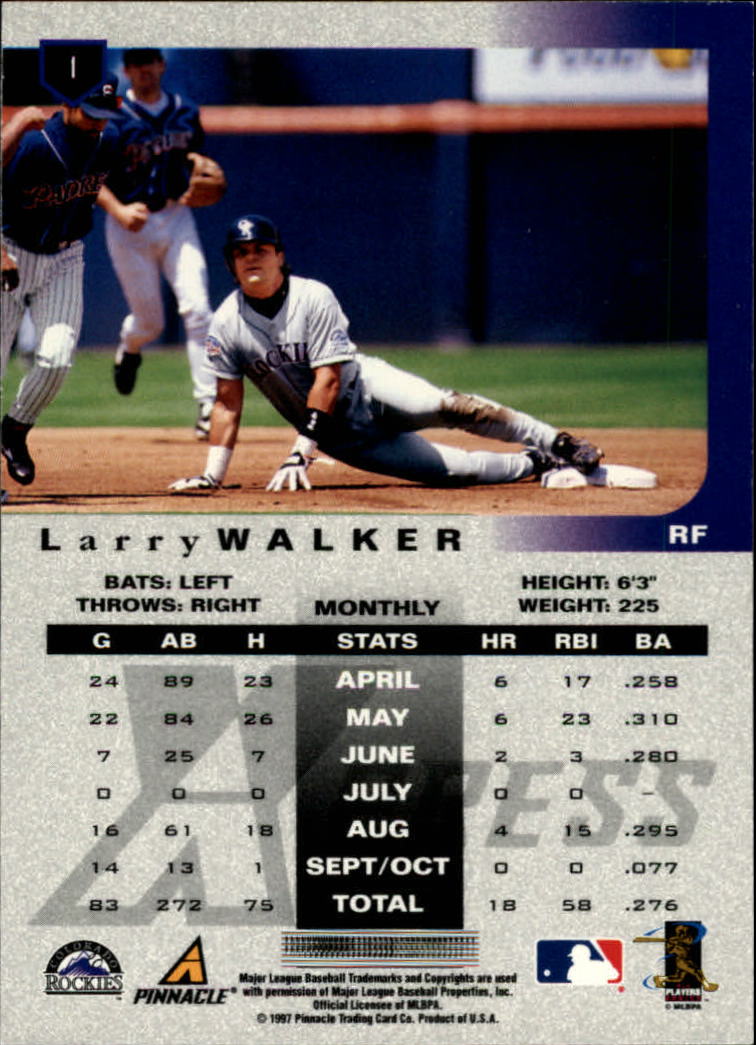 1997 Pinnacle X-Press #1 Larry Walker back image