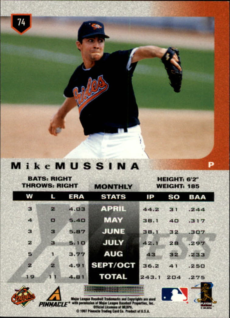1997 Pinnacle X-Press #74 Mike Mussina back image