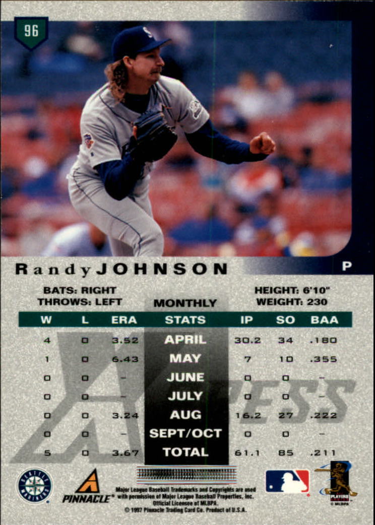 1997 Pinnacle X-Press #96 Randy Johnson back image