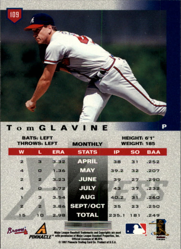 1997 Pinnacle X-Press #109 Tom Glavine back image