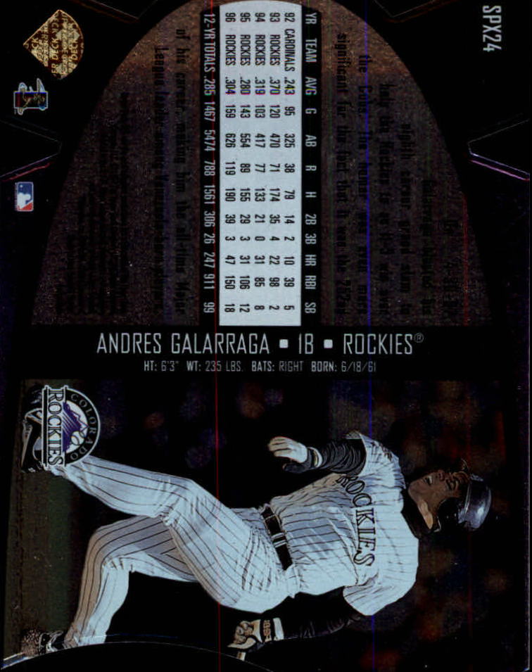 1997 SPx #24 Andres Galarraga back image