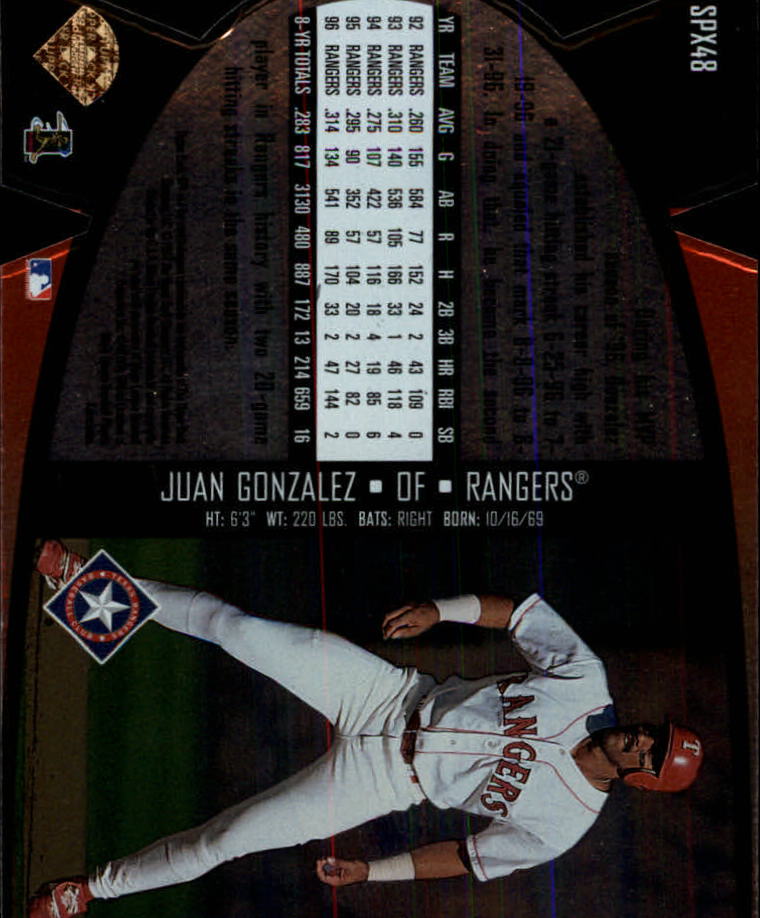 1997 SPx #48 Juan Gonzalez back image