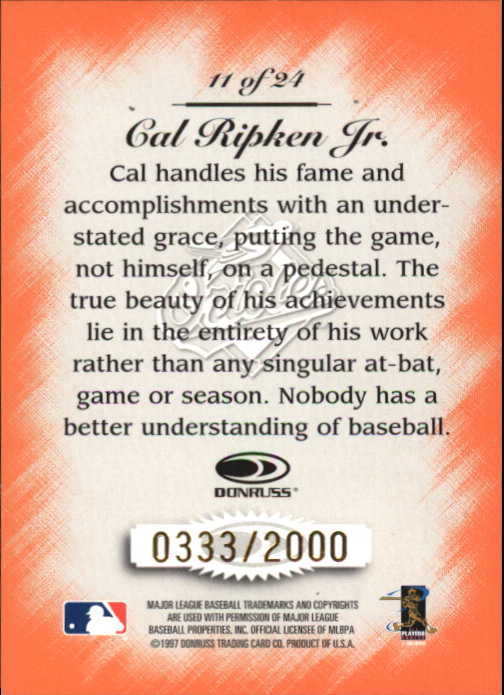 1997 Studio Master Strokes #11 Cal Ripken back image