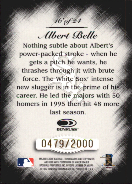 1997 Studio Master Strokes #16 Albert Belle back image