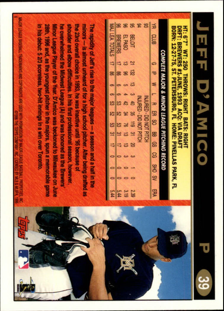 1997 Topps #39 Jeff D'Amico back image