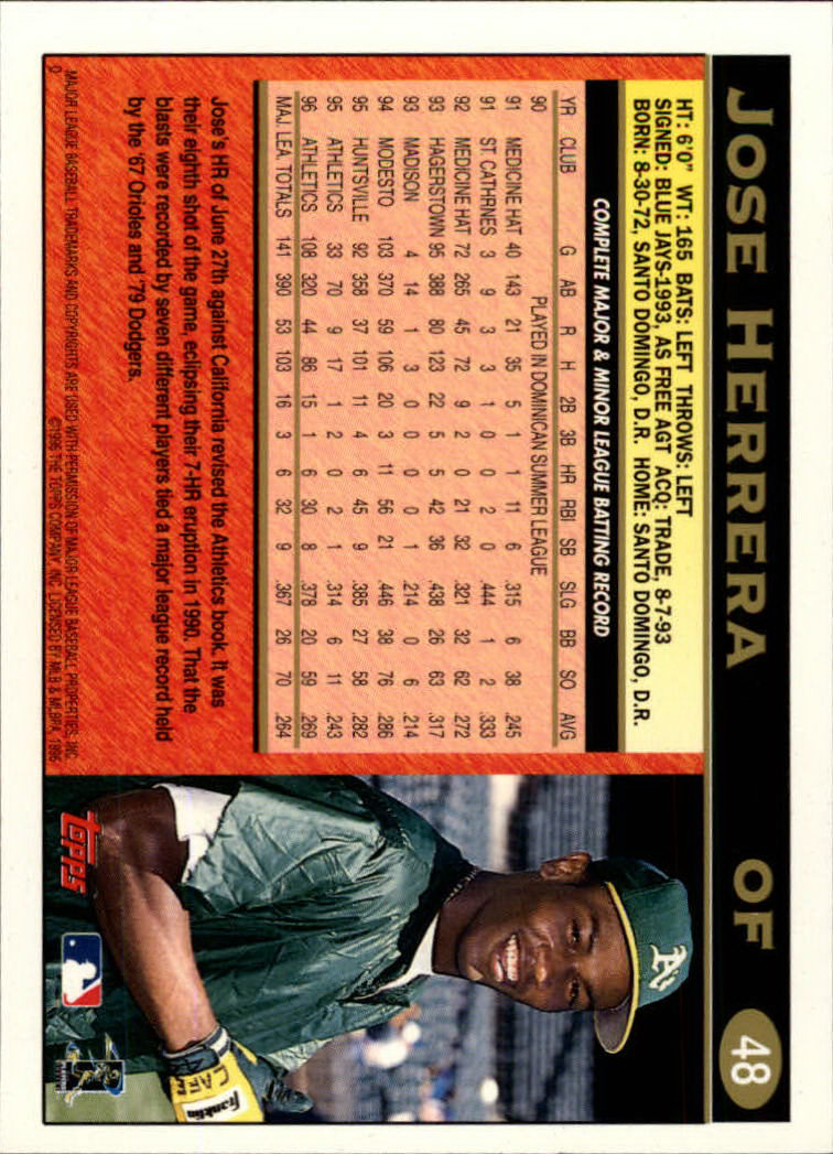 1997 Topps #48 Jose Herrera back image