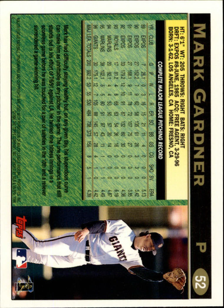 1997 Topps #52 Mark Gardner back image