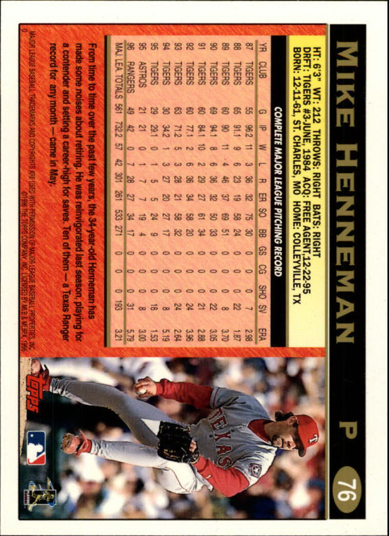 1997 Topps #76 Mike Henneman back image